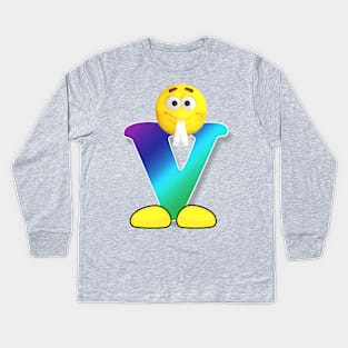 Letter V Alphabet Smiley Monogram Face Emoji Shirt for Men Women Kids Kids Long Sleeve T-Shirt